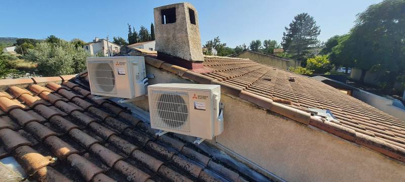 Installation climatisation MultiSplit Mitsubishi dans villa particulier à Trets